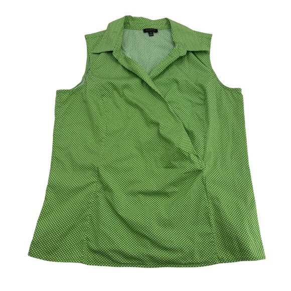Talbots Green Polka Dot Sleeveless Blouse Size 12 Cotton & Spandex y2k - Picture 1 of 6